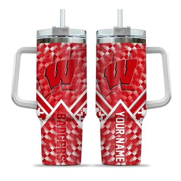 custom wisconsin badgers chevron angle red curved tumbler best selling.webp