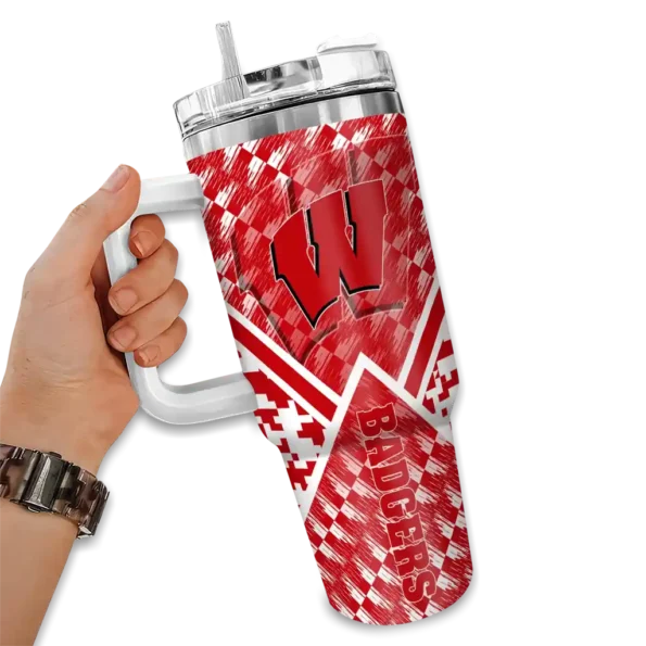 custom wisconsin badgers chevron angle red curved tumbler fashion forward.webp