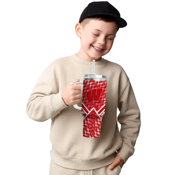 custom wisconsin badgers chevron angle red curved tumbler latest model.webp