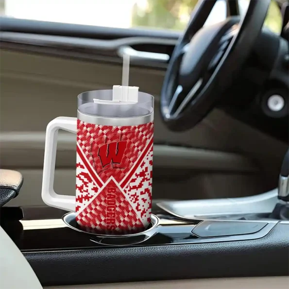 custom wisconsin badgers chevron angle red curved tumbler trendy.webp