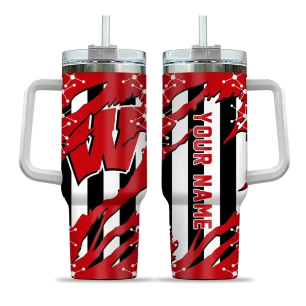 custom wisconsin badgers claw cut red black curved tumbler best selling.webp