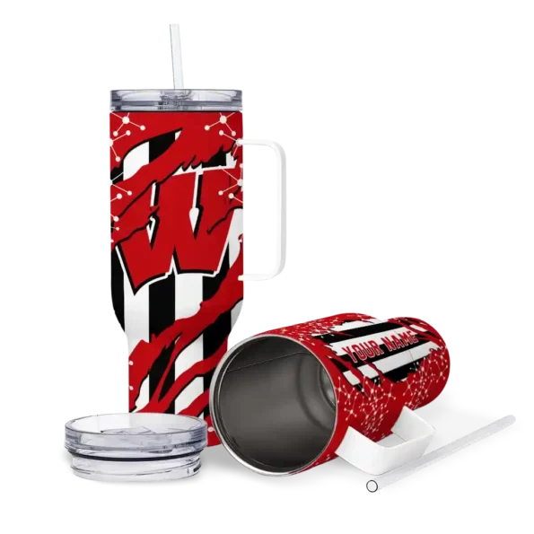 custom wisconsin badgers claw cut red black curved tumbler high quality.webp