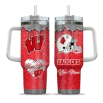 custom wisconsin badgers heart helmet motif red curved tumbler best selling.webp