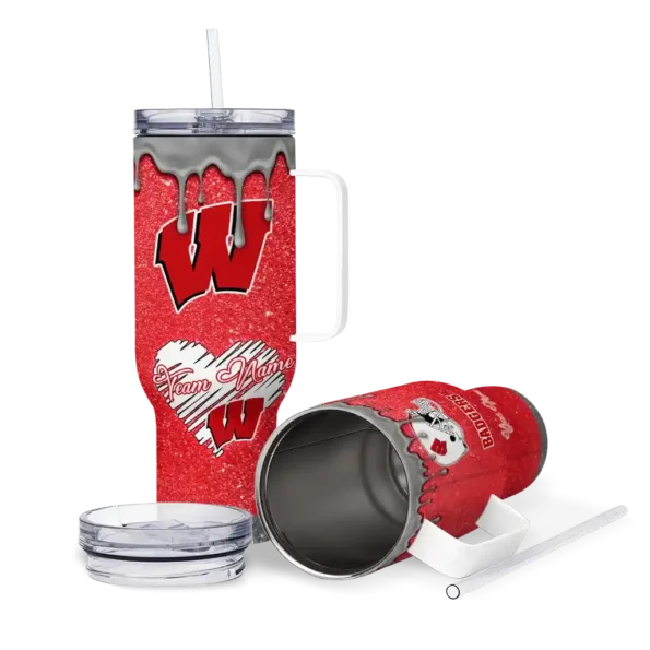 custom wisconsin badgers heart helmet motif red curved tumbler high quality.webp