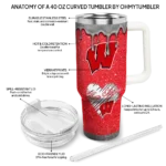custom wisconsin badgers heart helmet motif red curved tumbler best selling.webp
