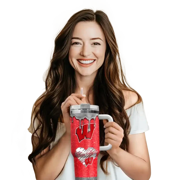 custom wisconsin badgers heart helmet motif red curved tumbler premium grade.webp