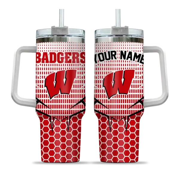custom wisconsin badgers hex texture red curved tumbler best selling.webp