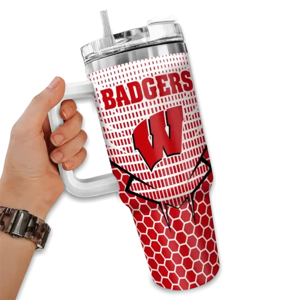 custom wisconsin badgers hex texture red curved tumbler fashion forward.webp