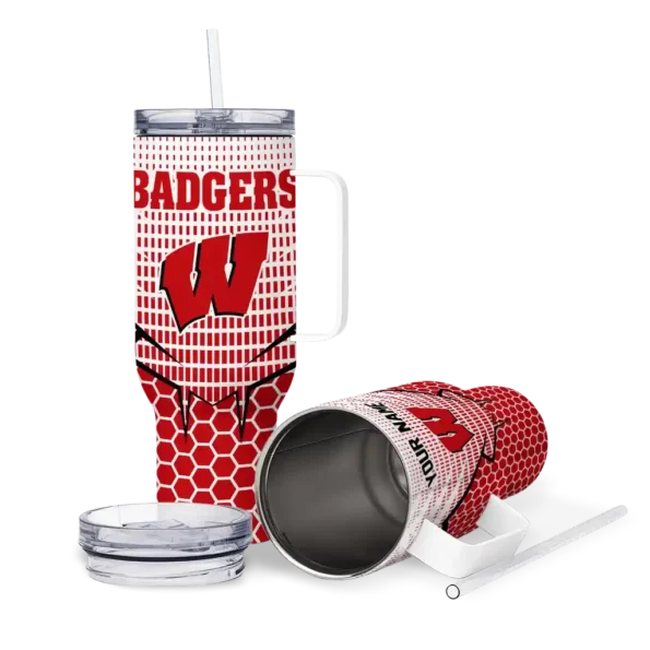 custom wisconsin badgers hex texture red curved tumbler high quality.webp
