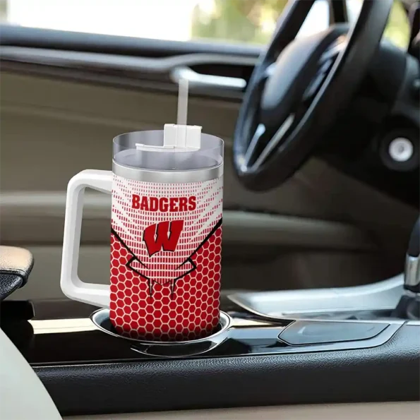 custom wisconsin badgers hex texture red curved tumbler trendy.webp