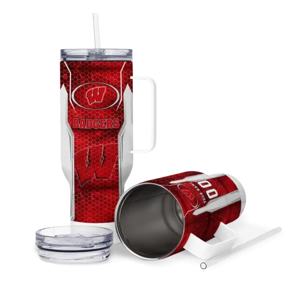 custom wisconsin badgers hexagon armor red curved tumbler high quality.webp