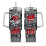 custom wisconsin badgers superman shield red gray curved tumbler best selling.webp