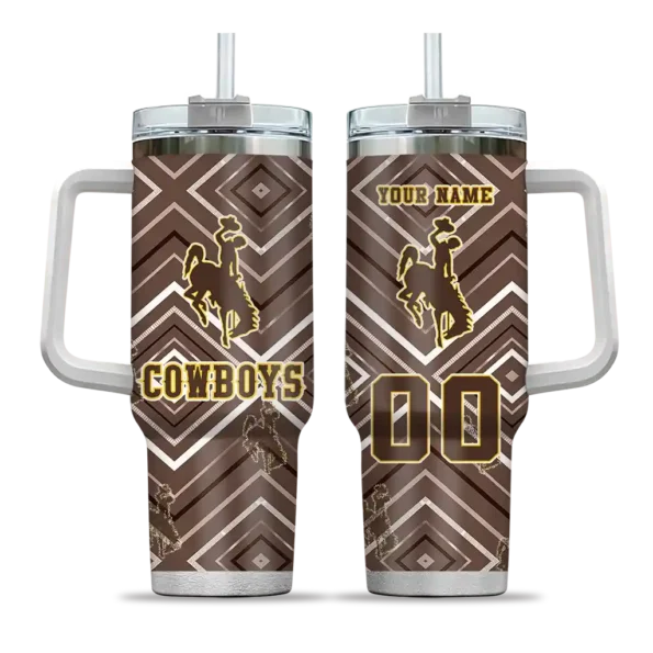 custom wyoming cowboys bold diamonds brown curved tumbler best selling.webp