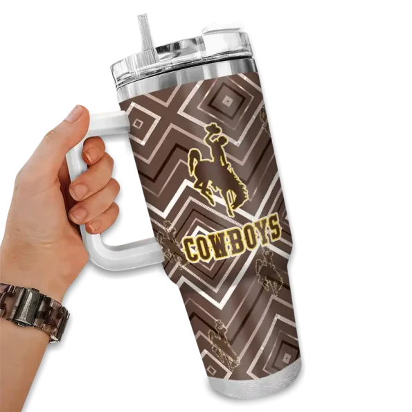 custom wyoming cowboys bold diamonds brown curved tumbler fashion forward.webp