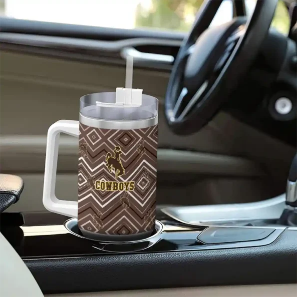 custom wyoming cowboys bold diamonds brown curved tumbler trendy.webp