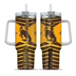 custom wyoming cowboys chevron layers brown curved tumbler best selling.webp