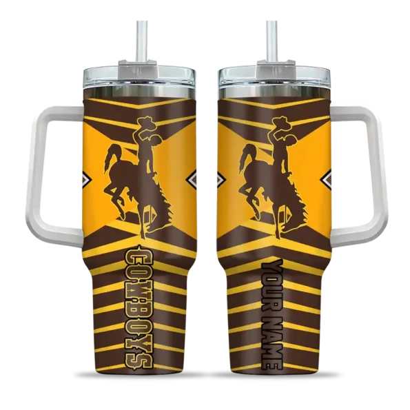 custom wyoming cowboys chevron layers brown curved tumbler best selling.webp