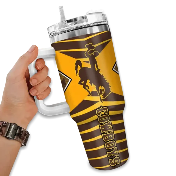 custom wyoming cowboys chevron layers brown curved tumbler fashion forward.webp