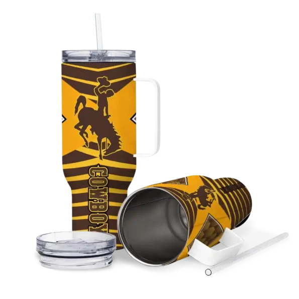 custom wyoming cowboys chevron layers brown curved tumbler high quality.webp