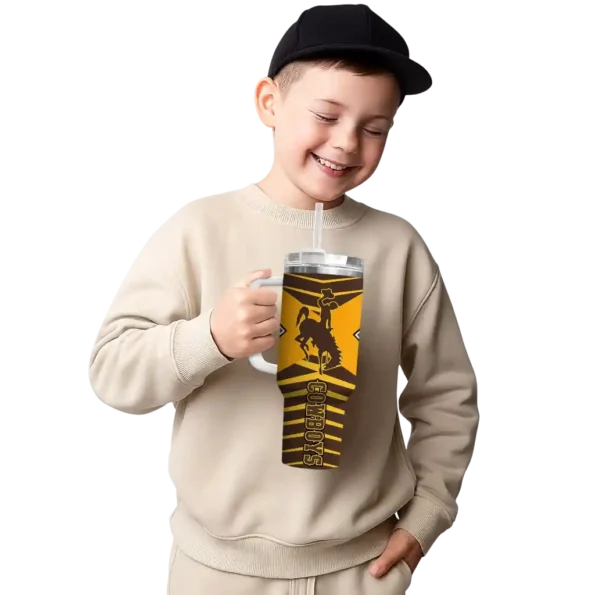 custom wyoming cowboys chevron layers brown curved tumbler latest model.webp