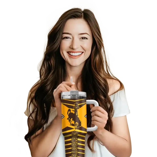 custom wyoming cowboys chevron layers brown curved tumbler premium grade.webp