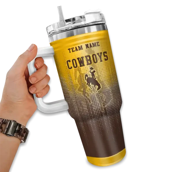 custom wyoming cowboys gradient dots brown curved tumbler fashion forward.webp