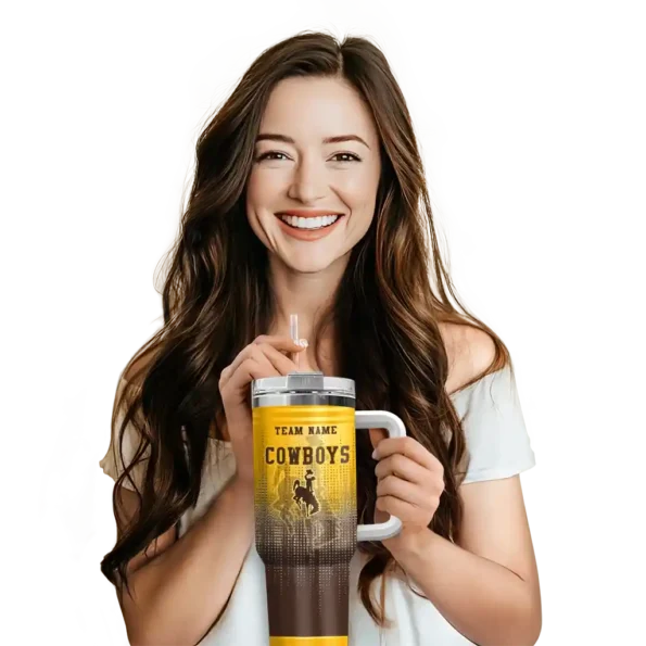 custom wyoming cowboys gradient dots brown curved tumbler premium grade.webp
