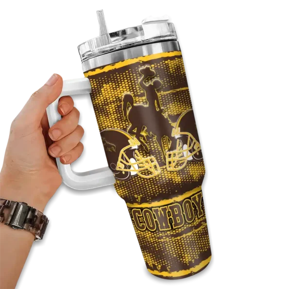 custom wyoming cowboys honey streaks brown curved tumbler fashion forward.webp