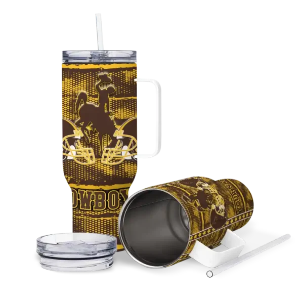 custom wyoming cowboys honey streaks brown curved tumbler high quality.webp
