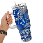 customized air force falcons abstract paths blue curved tumbler best selling.webp