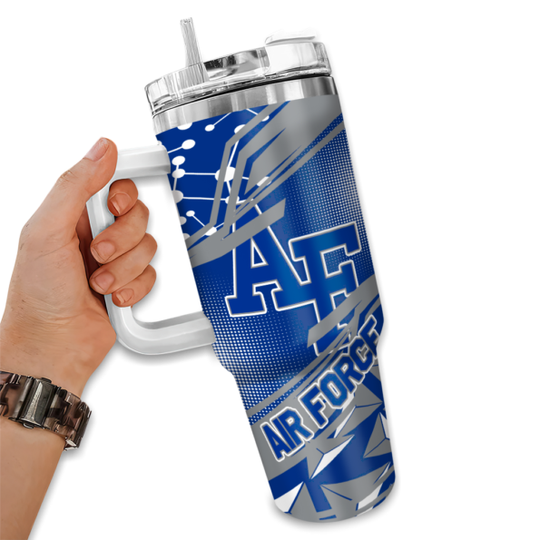 customized air force falcons abstract paths blue curved tumbler fashion forward.webp