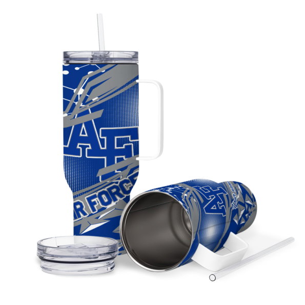 customized air force falcons abstract paths blue curved tumbler high quality.webp