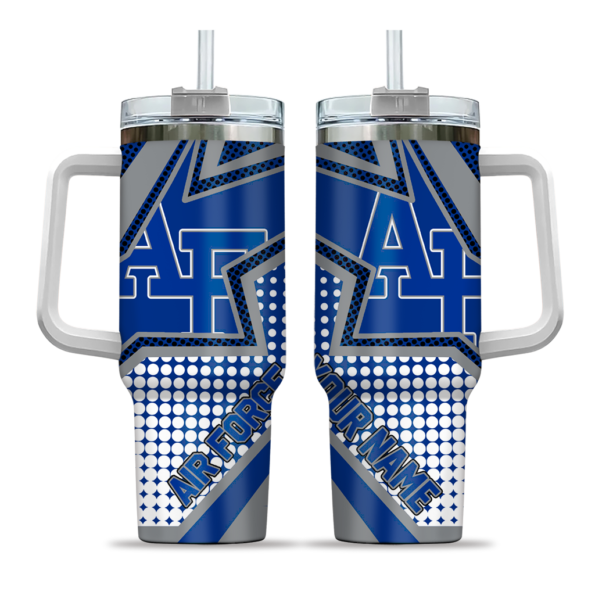 customized air force falcons arrow burst blue curved tumbler best selling.webp