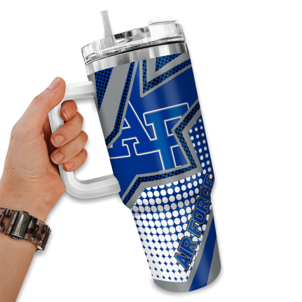 customized air force falcons arrow burst blue curved tumbler fashion forward.webp