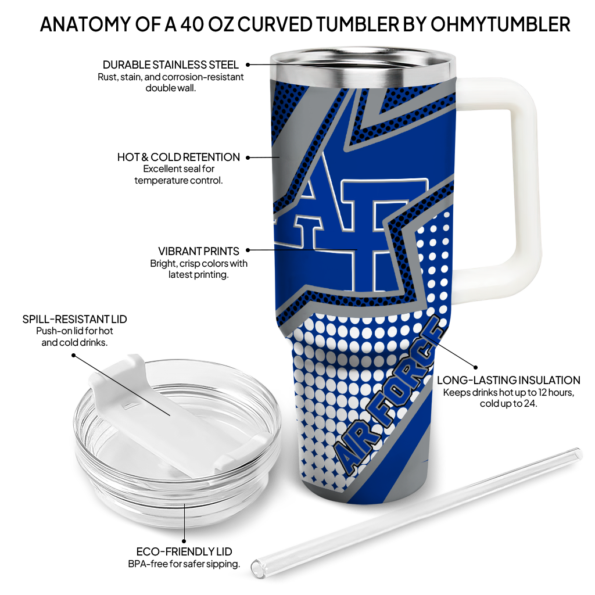 customized air force falcons arrow burst blue curved tumbler new arrival.webp