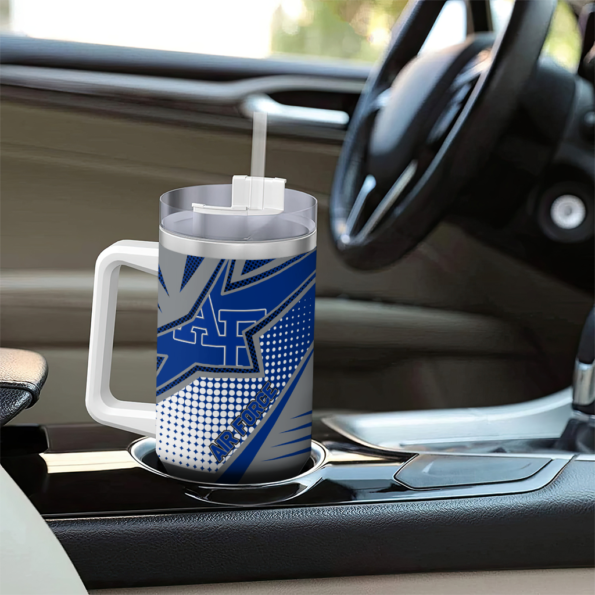 customized air force falcons arrow burst blue curved tumbler trendy.webp