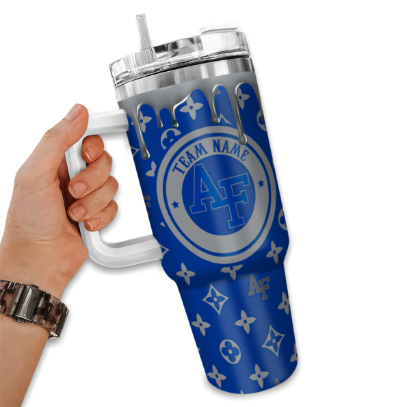customized air force falcons bullseye drips blue curved tumbler fashion forward.webp
