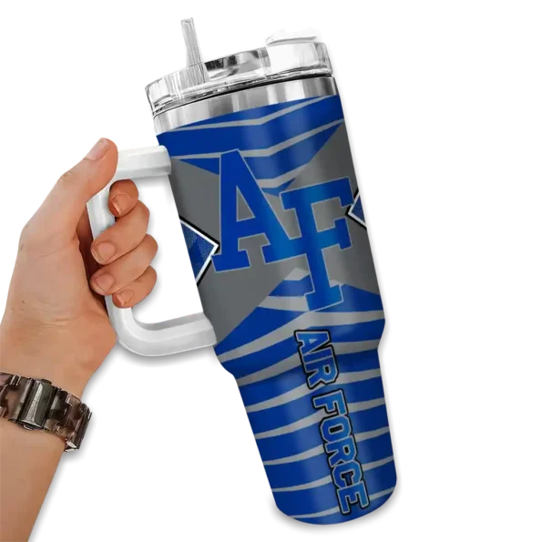 customized air force falcons chevron layers blue curved tumbler fashion forward.webp