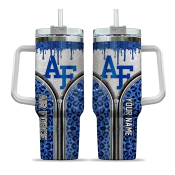 customized air force falcons leopard zipper blue curved tumbler best selling.webp