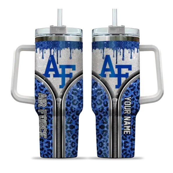 customized air force falcons leopard zipper blue curved tumbler best selling.webp