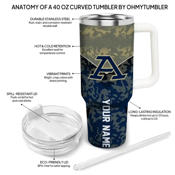 customized akron zips chevron stripe blue curved tumbler new arrival.webp