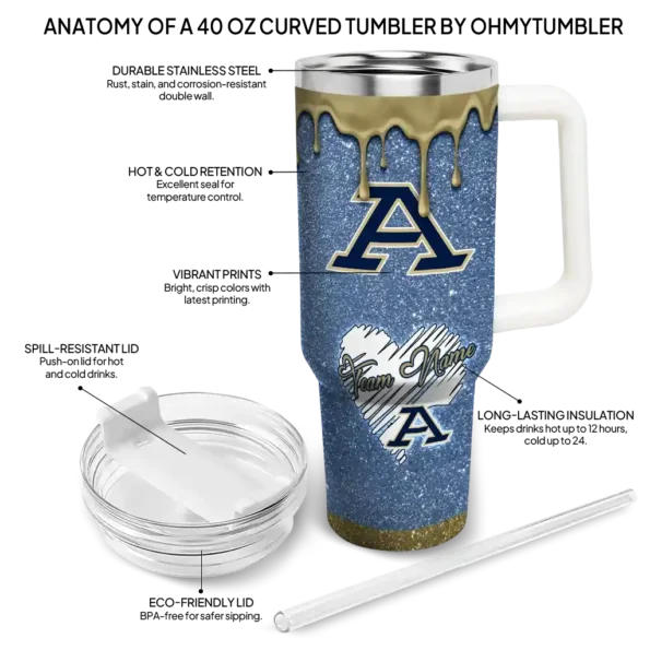 customized akron zips heart helmet motif blue curved tumbler new arrival.webp