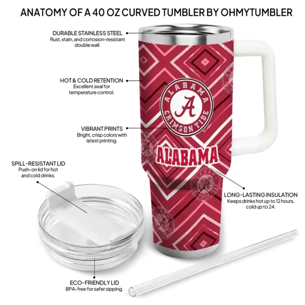 customized alabama crimson tide bold diamonds crimson curved tumbler new arrival.webp