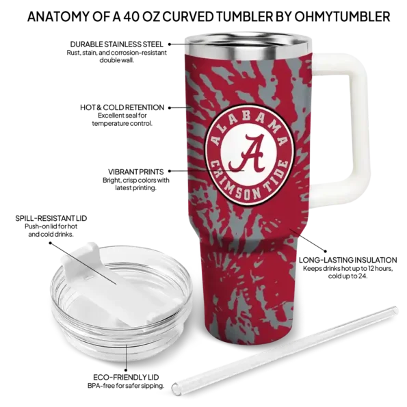 customized alabama crimson tide burst swirl crimson curved tumbler new arrival.webp