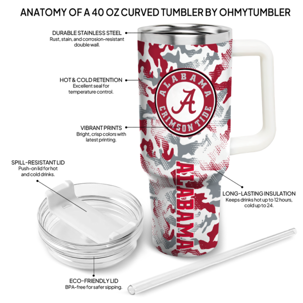 customized alabama crimson tide camo mashup crimson white curved tumbler new arrival.webp