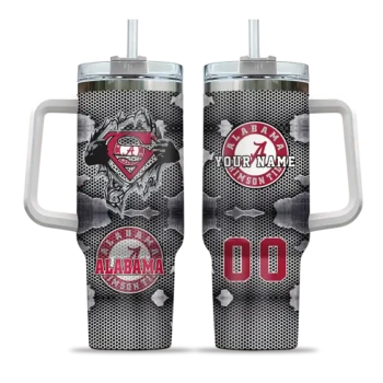 customized alabama crimson tide superman shield crimson gray curved tumbler best selling.webp