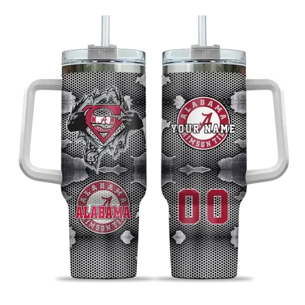 customized alabama crimson tide superman shield crimson gray curved tumbler best selling.webp