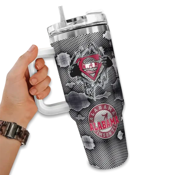 customized alabama crimson tide superman shield crimson gray curved tumbler fashion forward.webp