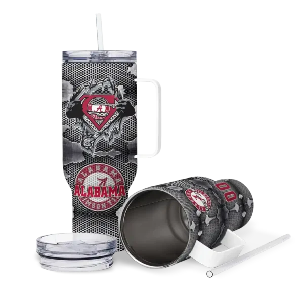 customized alabama crimson tide superman shield crimson gray curved tumbler high quality.webp