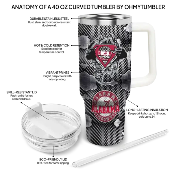 customized alabama crimson tide superman shield crimson gray curved tumbler new arrival.webp